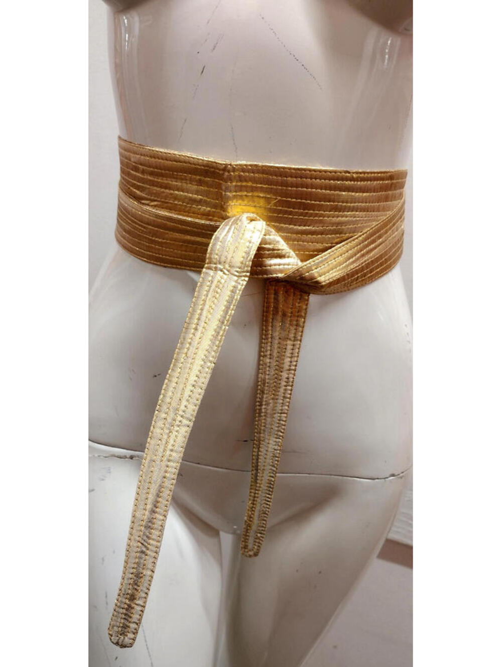 Vintage 70s Belt Sash Gold Lame Metallic Waist S/M 1970s Glam OBI WRAP KIMONO